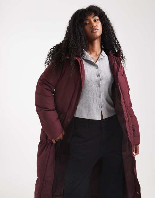 Threadbare maxi puffer coat with hood in fig