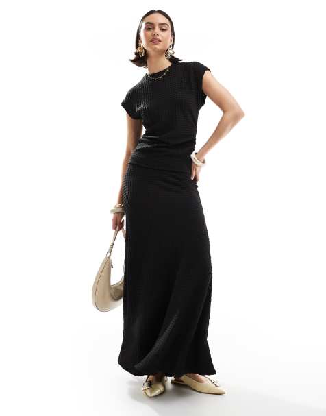 Threadbare - Maxi-rok met textuur in zwart, deel van co-ord set - view 1
