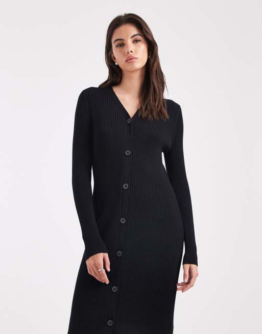 Threadbare – Maxi-Strickkleid in Schwarz mit durchgehender Knopfleiste, 2 von 4