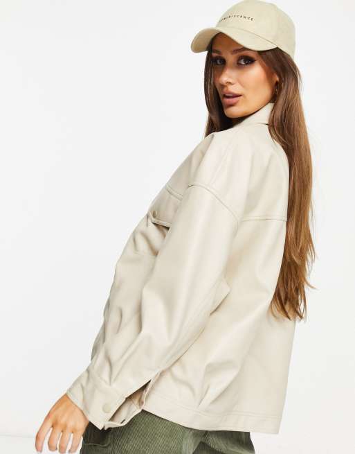 Threadbare Maya PU trucker jacket in cream, 2 of 4