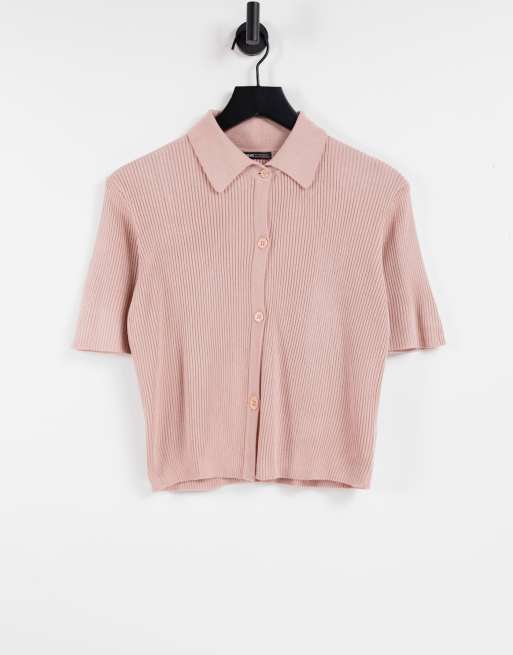 Threadbare – Mel – Brzoskwiniowy dzianinowy top polo z krótkim rękawem