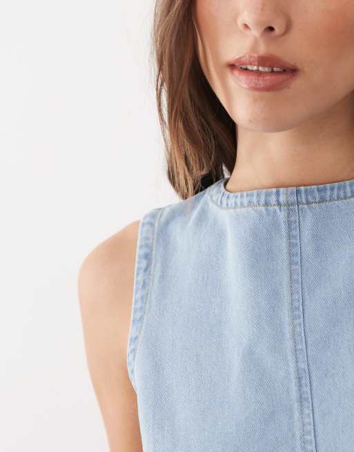 Threadbare – Mellanblå, tvättad och ärmlös jeanstopp, 3 av 4