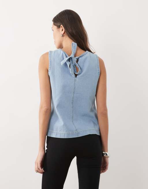 Threadbare – Mellanblå, tvättad och ärmlös jeanstopp, 4 av 4