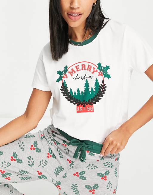 Threadbare merry christmas varsity long pajamas in gray and white