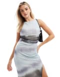 [Threadbare] Threadbare mesh maxi dress in grey multi print 6 GREY