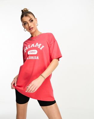Threadbare Miami slogan shorts and oversized t-shirt co-ord in red - ASOS Price Checker