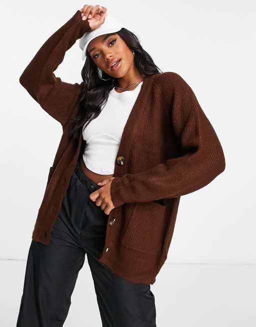 Threadbare Michayla oversized cardigan in chocolate brown