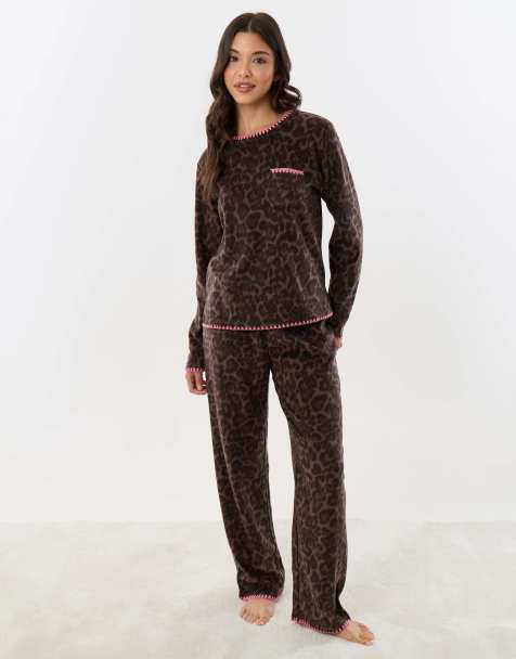 Threadbare Micro fleece pyjama set in leopard - view 1