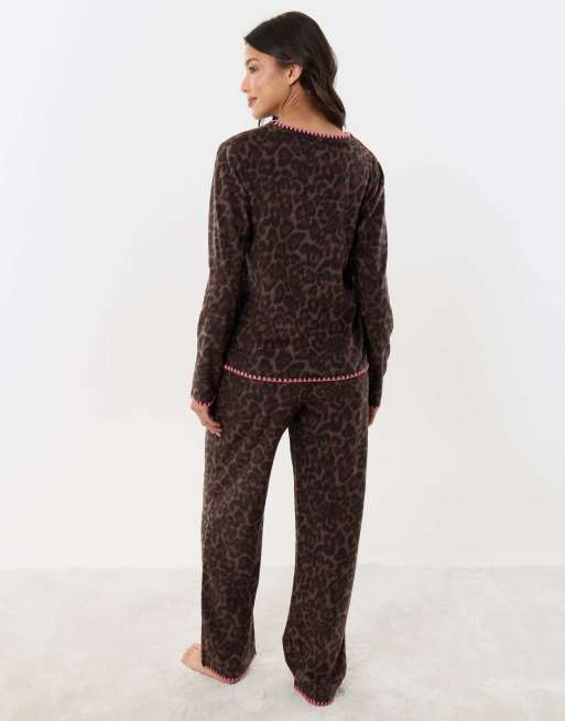 Threadbare Micro fleece pyjama set in leopard, 2 of 4