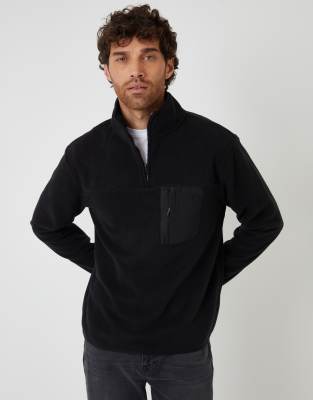 Threadbare Microfleece Quarter Zip Sweatshirt In Black