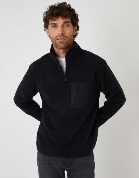Threadbare Microfleece quarter zip sweatshirt in black - view 1