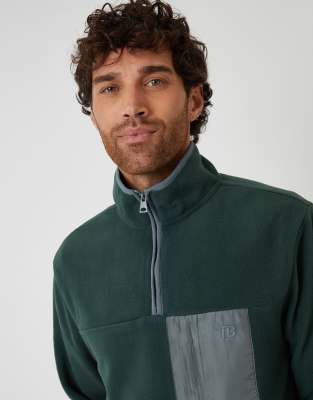 Threadbare Microfleece Quarter Zip Sweatshirt In Green