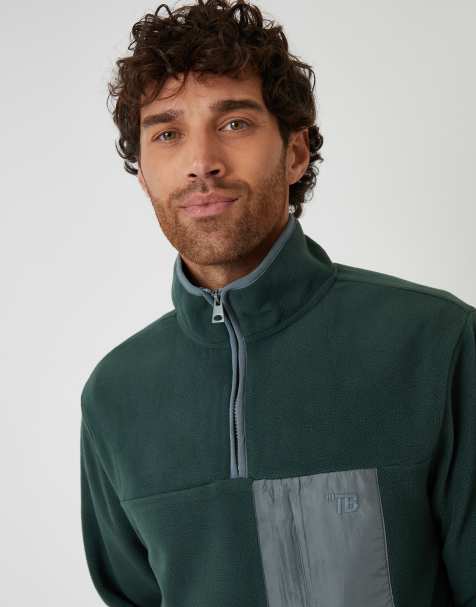 Threadbare Microfleece quarter zip sweatshirt in green - view 1