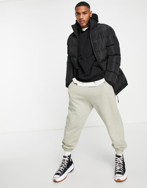 Threadbare mid length funnel neck puffer jacket in black | ASOS