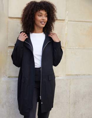 Threadbare Mid Length Hooded Mac In Black