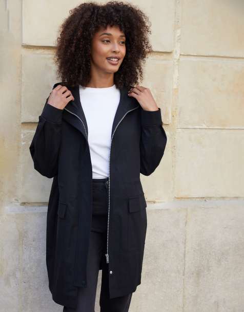 Threadbare Mid length hooded mac in black - view 1