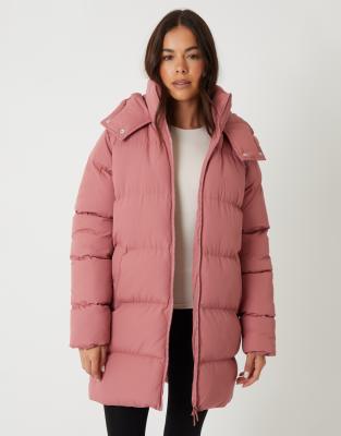 Threadbare Mid Length Hooded Puffer Coat In Pink