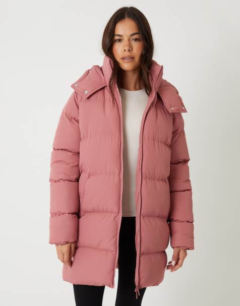 Threadbare Mid length hooded puffer coat in rose - view 1