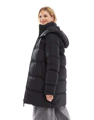 Threadbare Mid Length Puffer Coat In Black