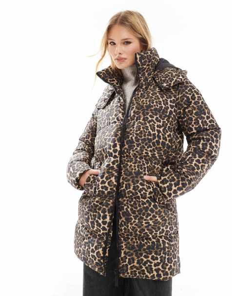 Threadbare mid length puffer coat in leopard print - view 1