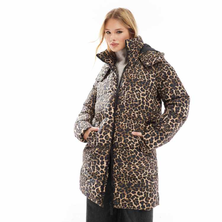 Threadbare mid length puffer coat in leopard print | ASOS