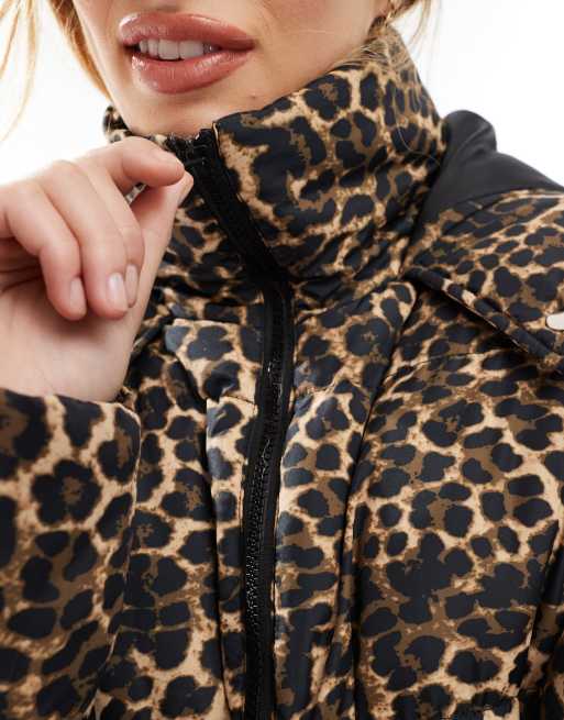Threadbare mid length puffer coat in leopard print ASOS