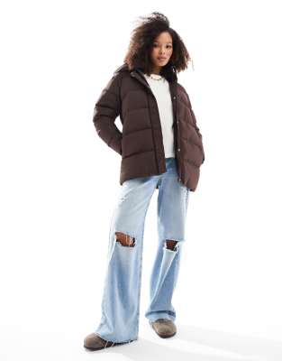 Threadbare Mid Length Puffer Jacket In Brown