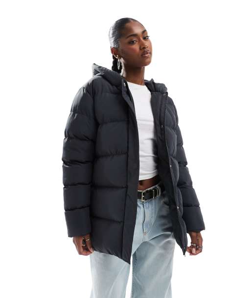 Threadbare mid-length puffer jacket in charcoal - view 1