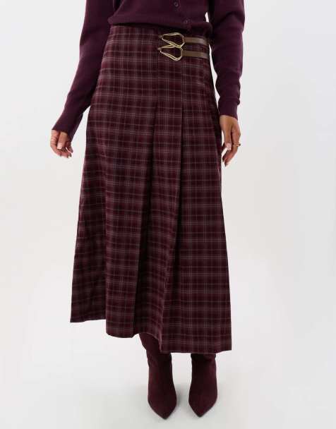 Threadbare Midaxi buckle wrap skirt in plum - view 1