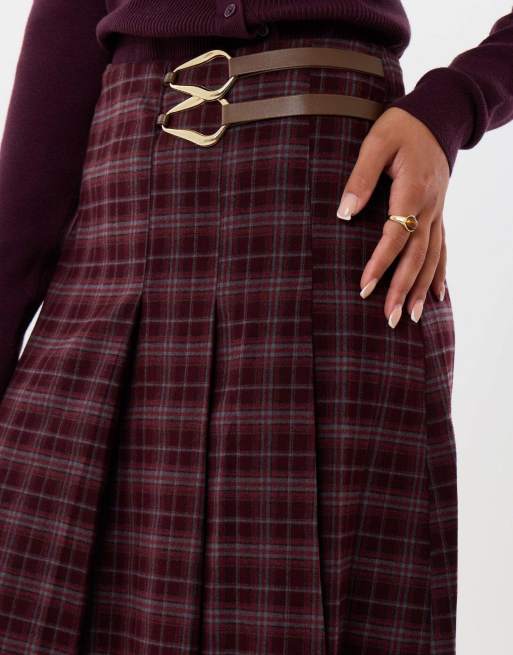 Threadbare Midaxi buckle wrap skirt in plum, 3 of 5