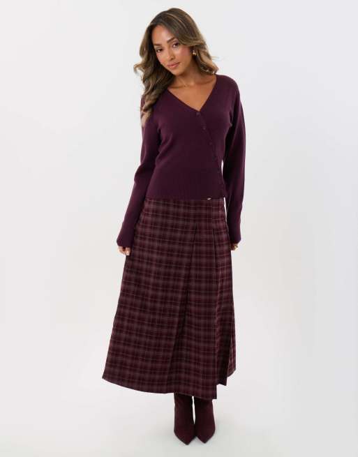 Threadbare Midaxi buckle wrap skirt in plum, 4 of 5
