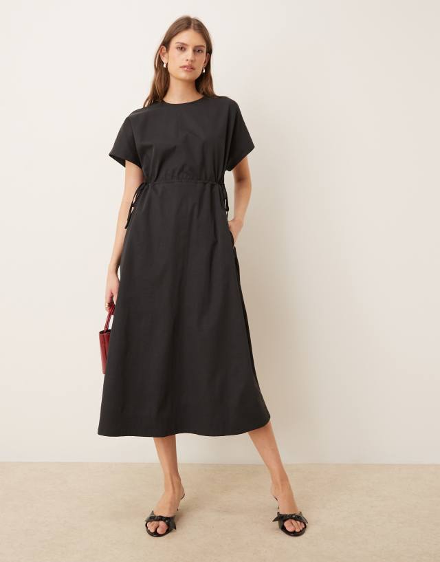 high elastic waist dress Threadbare midi with in black Harry Styles