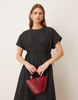 Threadbare Midi Dress With Elasticated Waist In Black