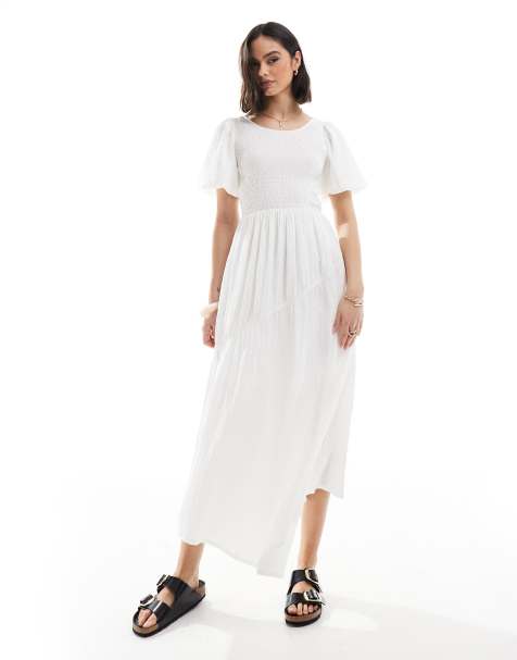 Threadbare - Midi jurk met pofmouwen in wit - view 1