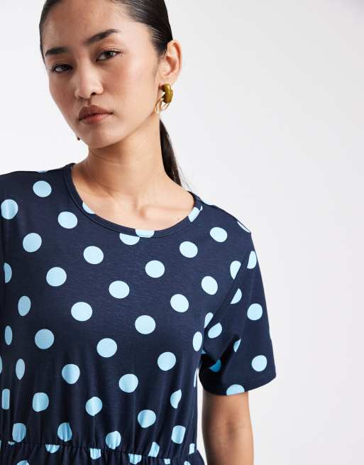 Threadbare - Midi jurk van jersey met korte mouwen en stippenprint in marineblauw en blauw, 3 van 4
