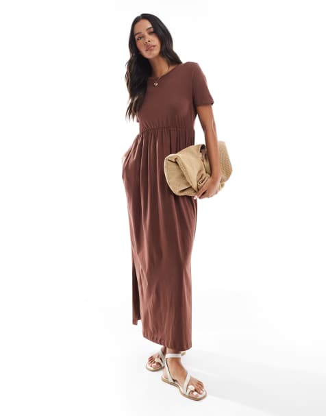 Threadbare - Midi T-shirt jurk met druppelvormige taille in chocoladebruin / donkerbruin - view 1