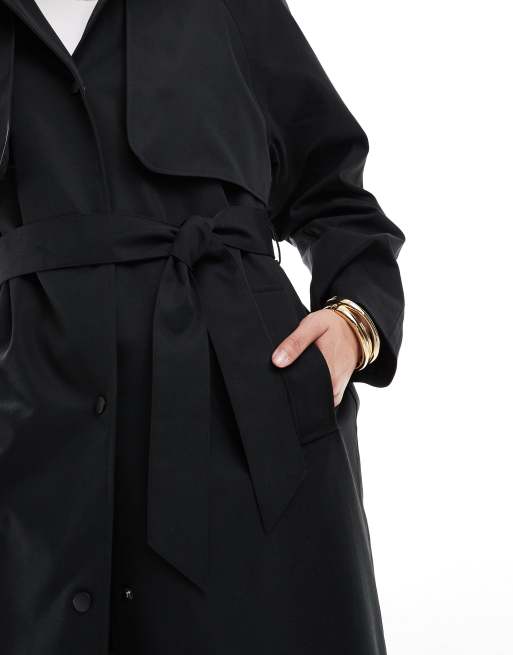 Threadbare midi trench coat with belt in black