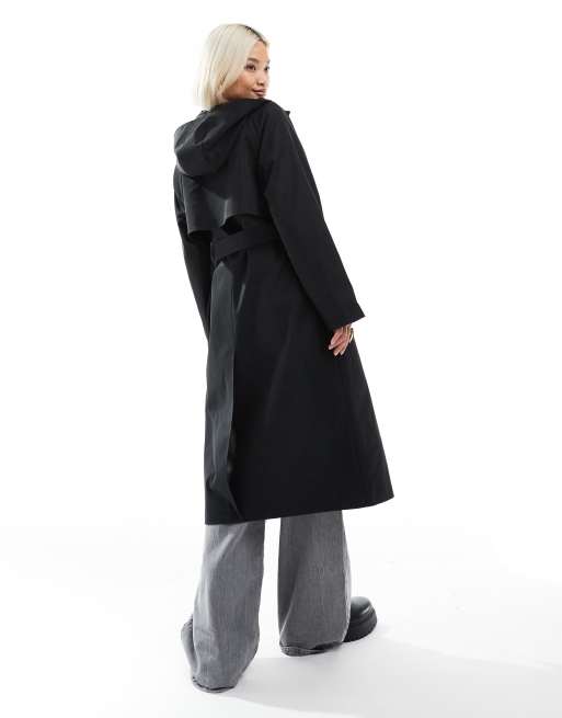 Threadbare midi trench coat with belt in black