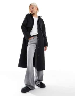 Threadbare - Midi-Trenchcoat in Schwarz mit Gürtel