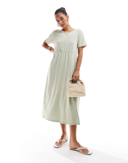 Threadbare – Midikleid aus Jersey in Salbeigrün