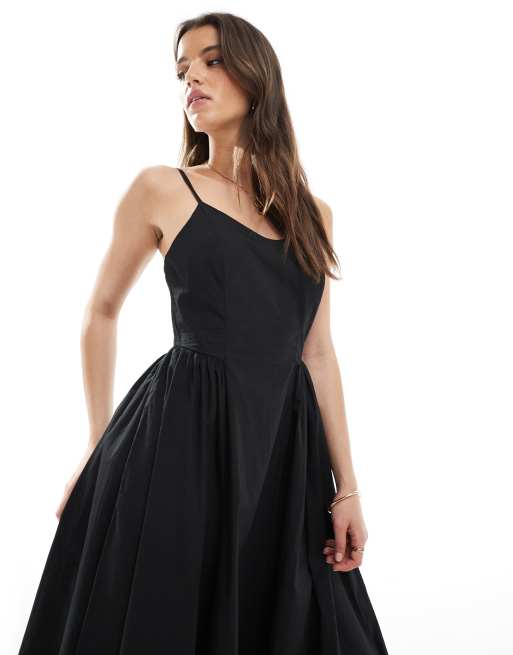 Threadbare – Midikleid in Schwarz mit hohem Baumwollanteil und tief angesetzter Taille, 2 von 4