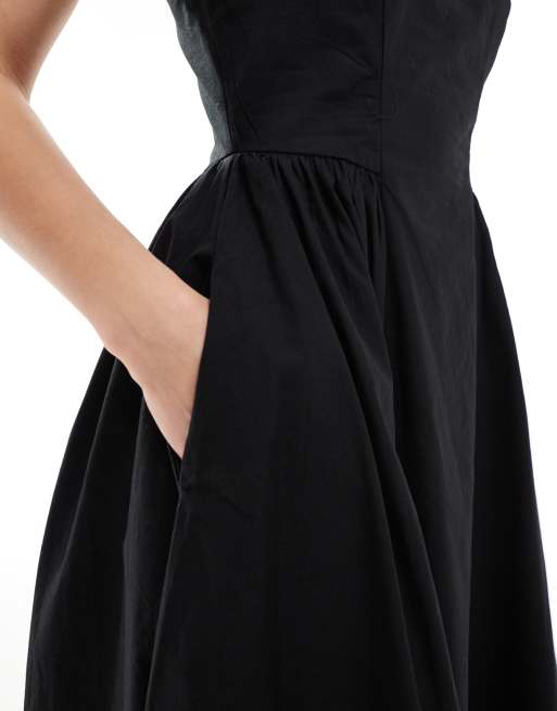 Threadbare – Midikleid in Schwarz mit hohem Baumwollanteil und tief angesetzter Taille, 4 von 4