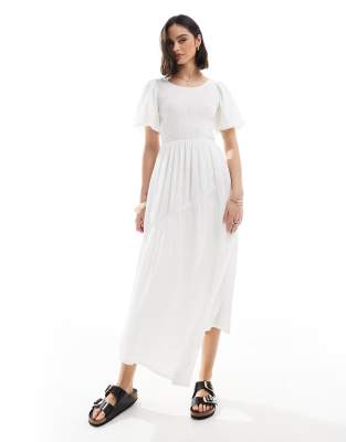 Threadbare - Midikleid in Weiß mit Puffärmeln