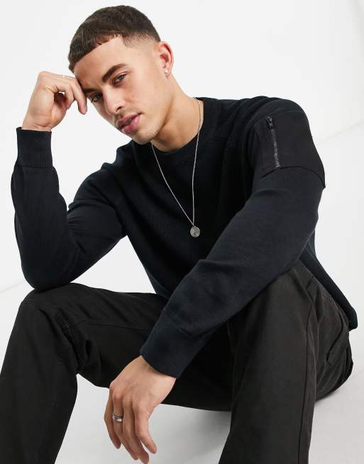 Threadbare military crew neck jumper in black ASOS