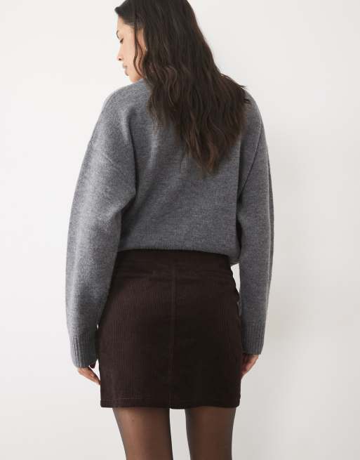 Threadbare - Mini-jupe en velours côtelé - Marron chocolat, 3 de 5