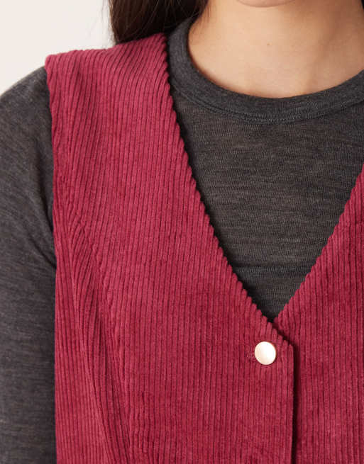 Threadbare - Mini-jurk van corduroy met knopen aan de voorkant in framboos , 3 van 4