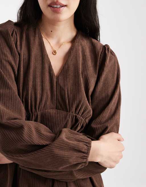 Threadbare - Mini jurk van corduroy met lange mouwen in chocoladebruin, 3 van 4
