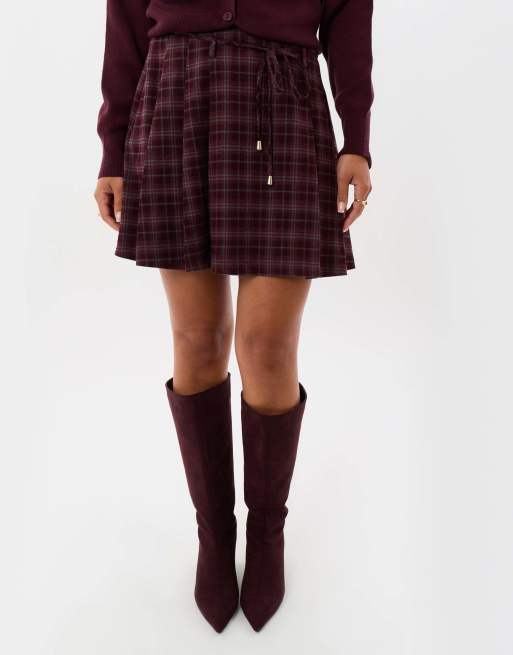 Threadbare Mini kilt skirt with tie belt in purple, 2 of 5