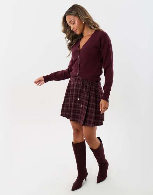 Threadbare Mini kilt skirt with tie belt in purple, 3 of 5