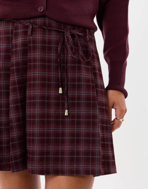 Threadbare Mini kilt skirt with tie belt in purple, 5 of 5